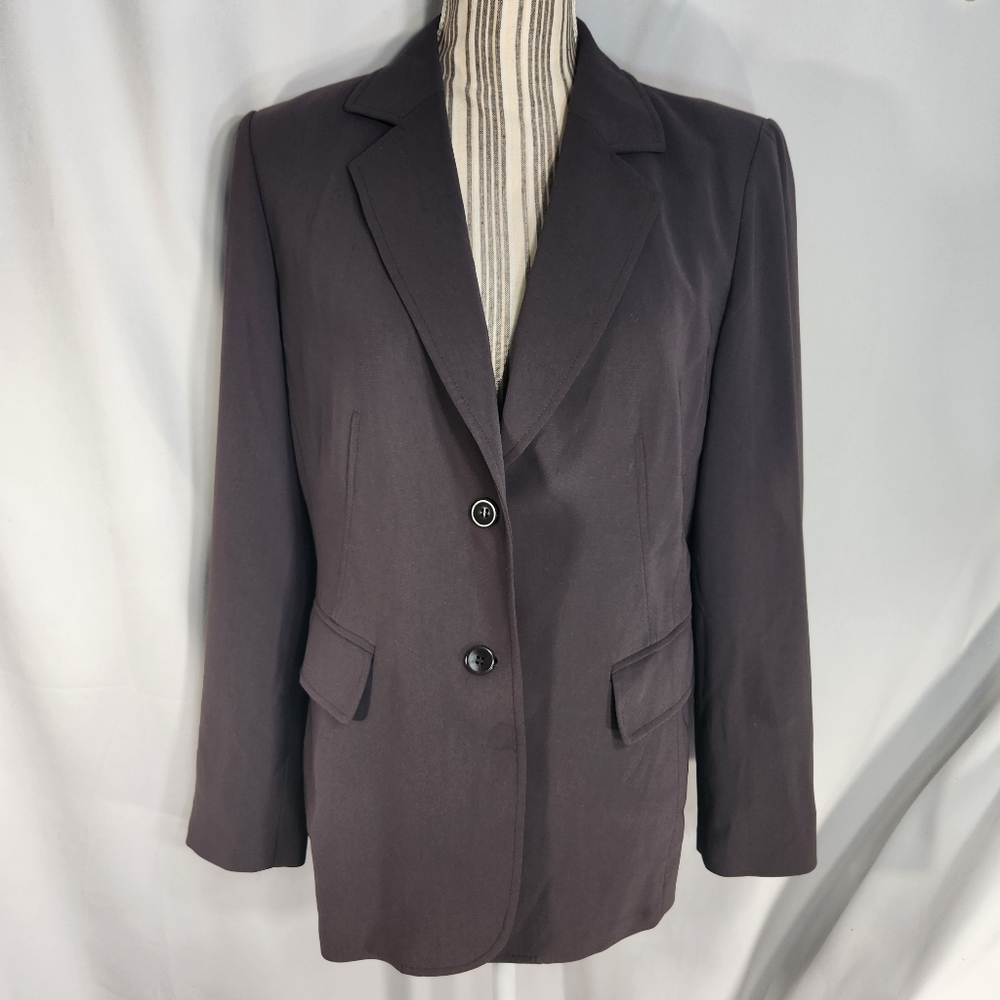Talbots Brown Two Button Long Sleeve Mid-Length Blazer Size 8